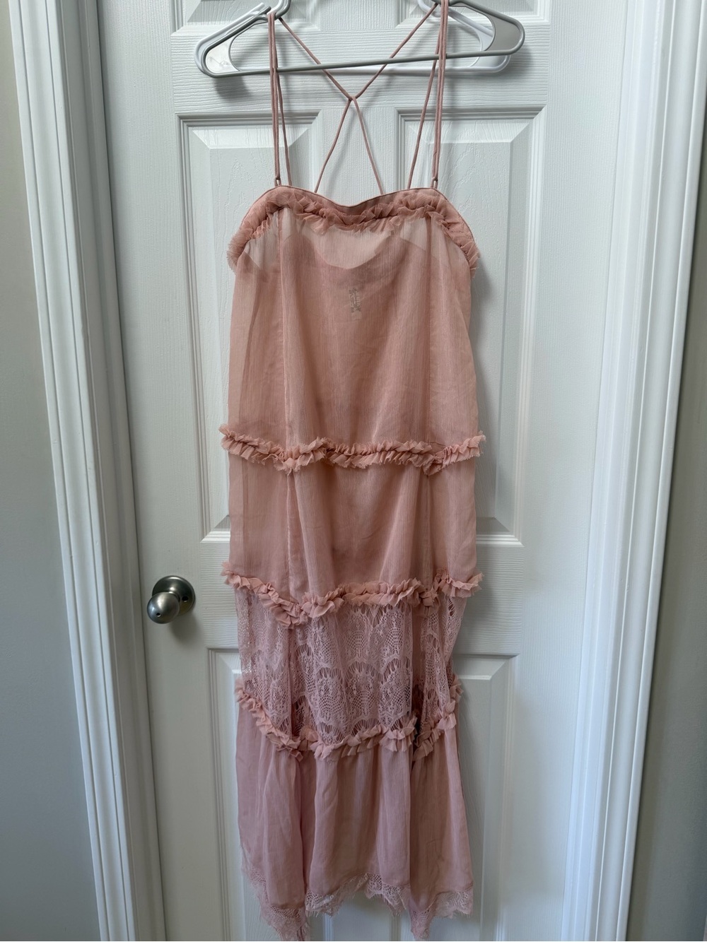 Intimately Free People Dusty Pink Lace Ruffle Tiered Maxi Slip Dress Size Small